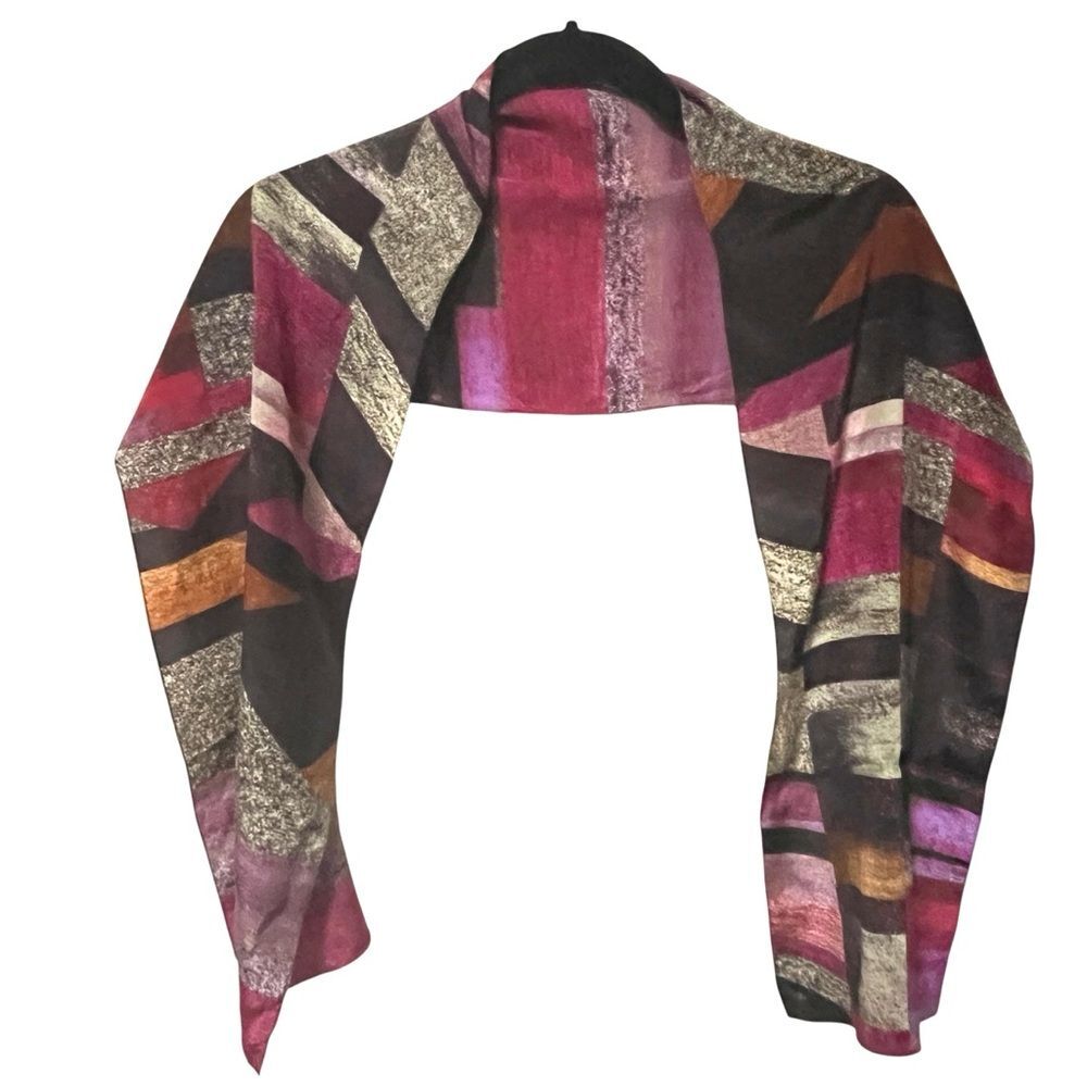 ECHO Silk Scarf Abstract Geometric Rectangle Red Black Yellow Pink 58"